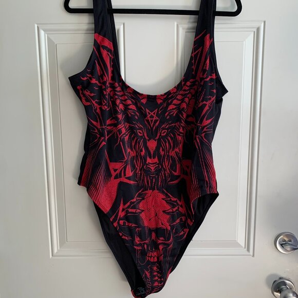 NWT Killstar Beach Beast Devil Baphomet Pentagram Gothic Full Swimsuit XXL - Picture 8 of 14